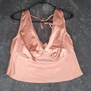 Wild Fable Pink Satin Lace Rosette Tie Back Camisole Top Coquette Balletcore